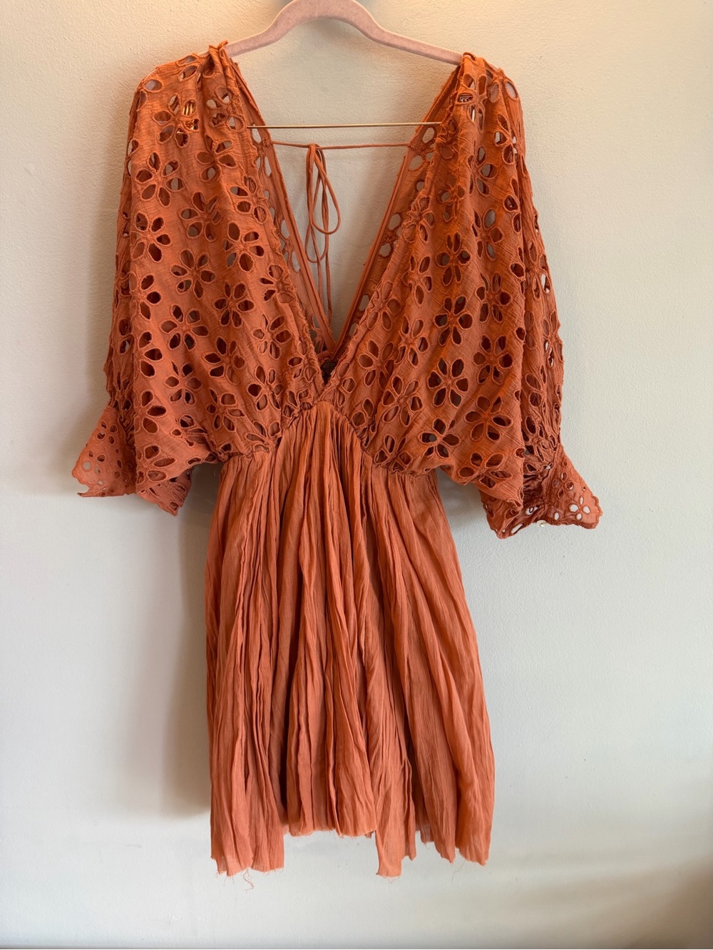 Rust Orange Eyelet V-Neck Women's Dress cover up free people small